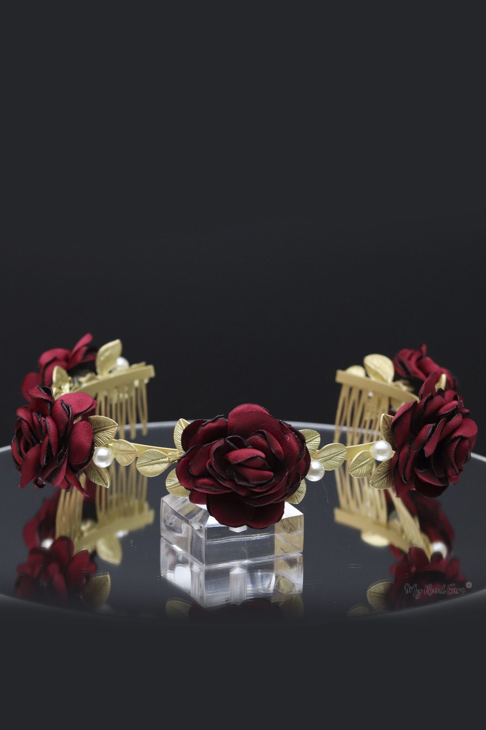 Queen Cady- red and gold floral baroque headpiece - My Roial Ears LTD