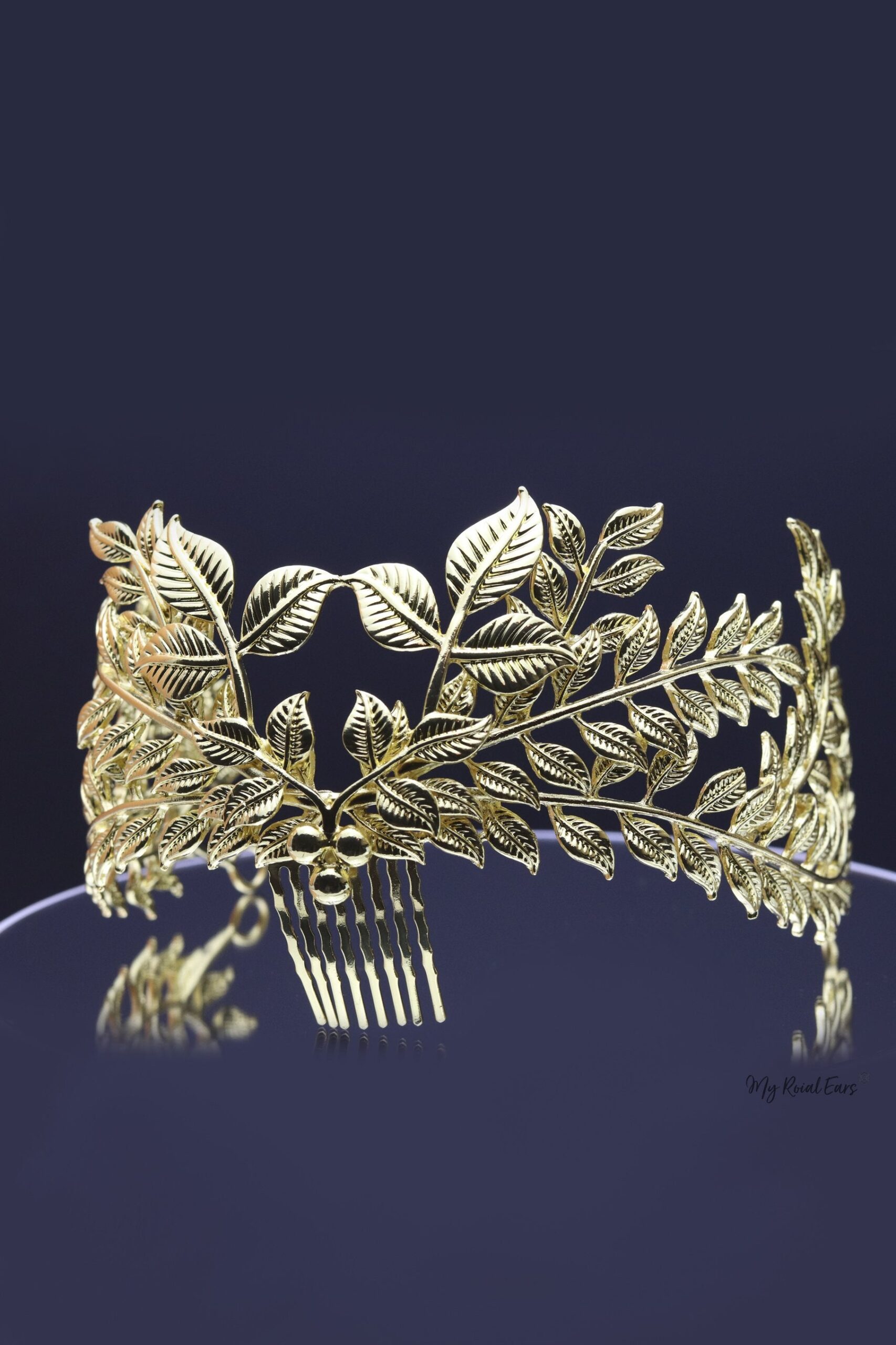 Queen Annie- golden statement comb leaf crown - My Roial Ears LTD