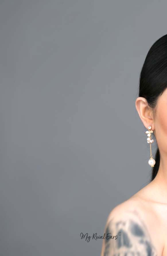 Pistis- cute gold pearl drop earrings - My Roial Ears LTD