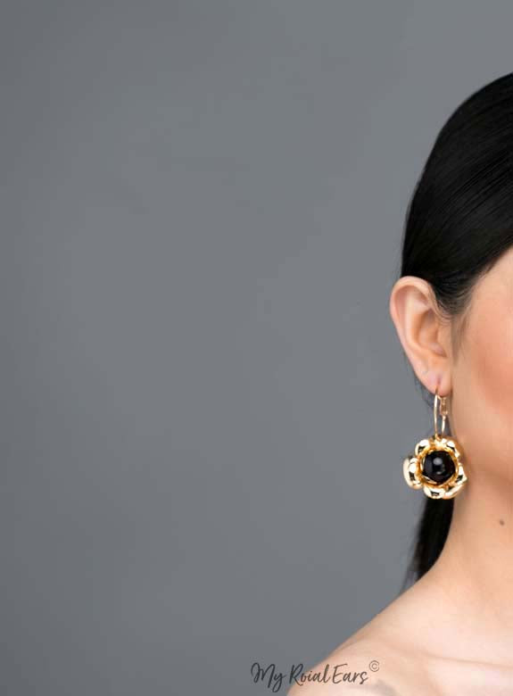 Thalia- gold plated floral hoop drop earrings - My Roial Ears LTD