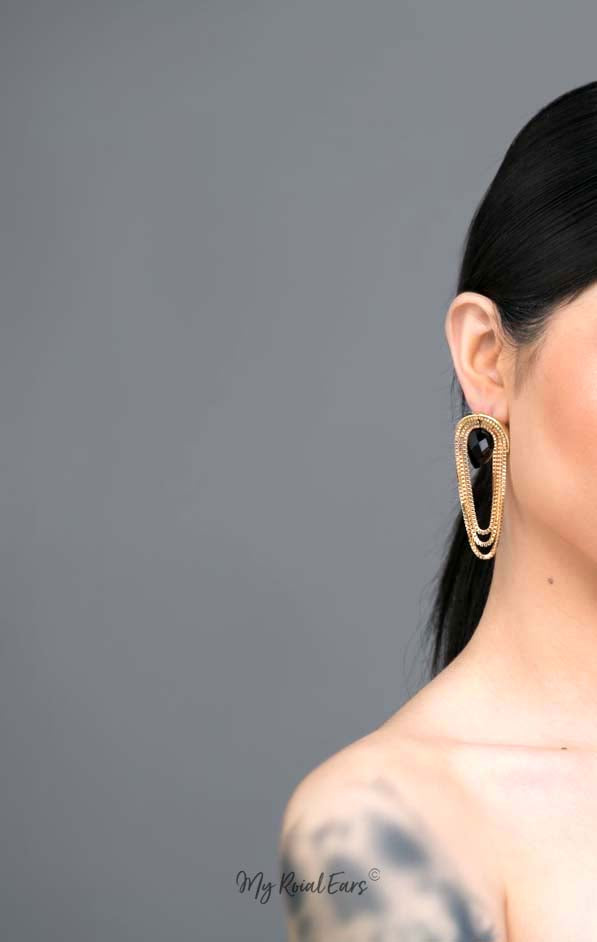 Antheia- gold chandelier tassel statement stud earrings - My Roial Ears LTD