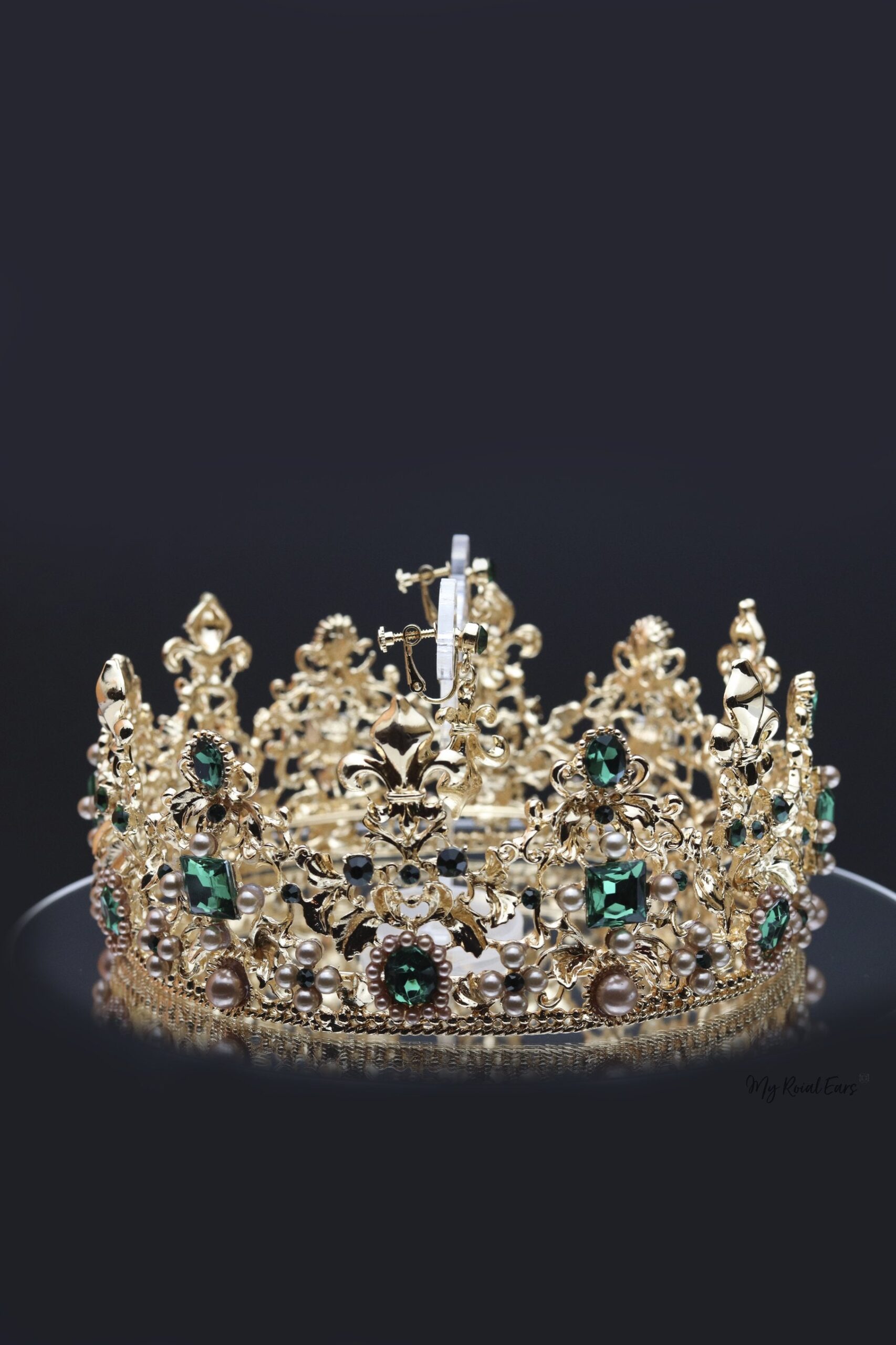Queen Catherine- gold and green baroque crown and earring set. - My Roial Ears LTD