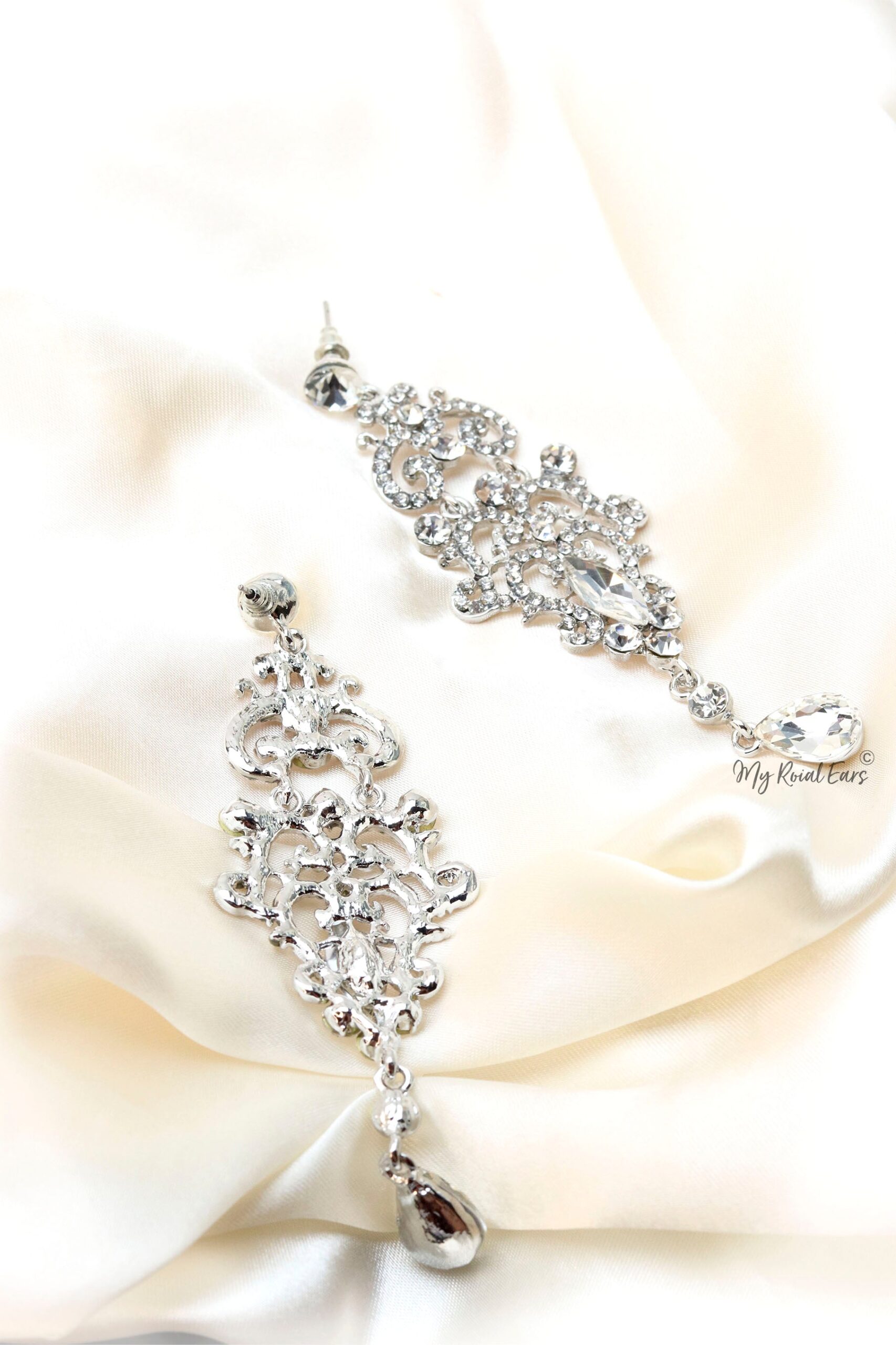 Q.Helena C- Silver Statement Bridal Drop Earrings - Image 3