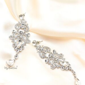 Q.Helena C- Silver Statement Bridal Drop Earrings