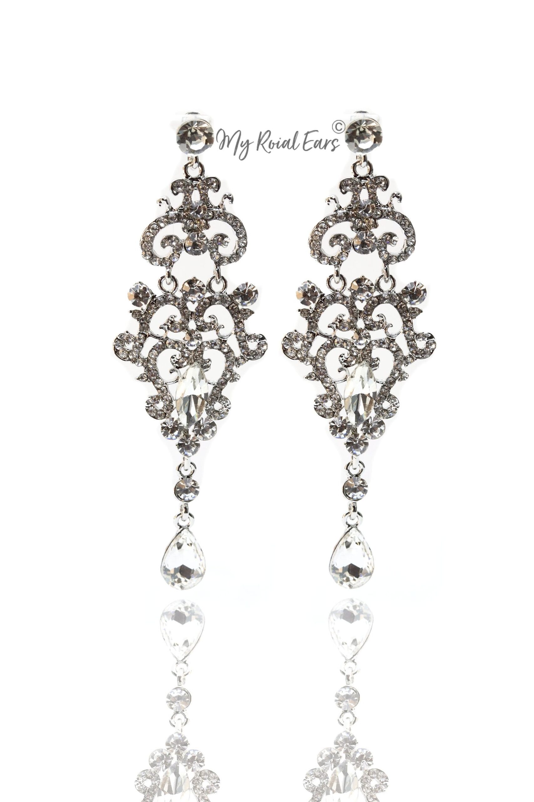 Q.Helena C- Silver Statement Bridal Drop Earrings - Image 2