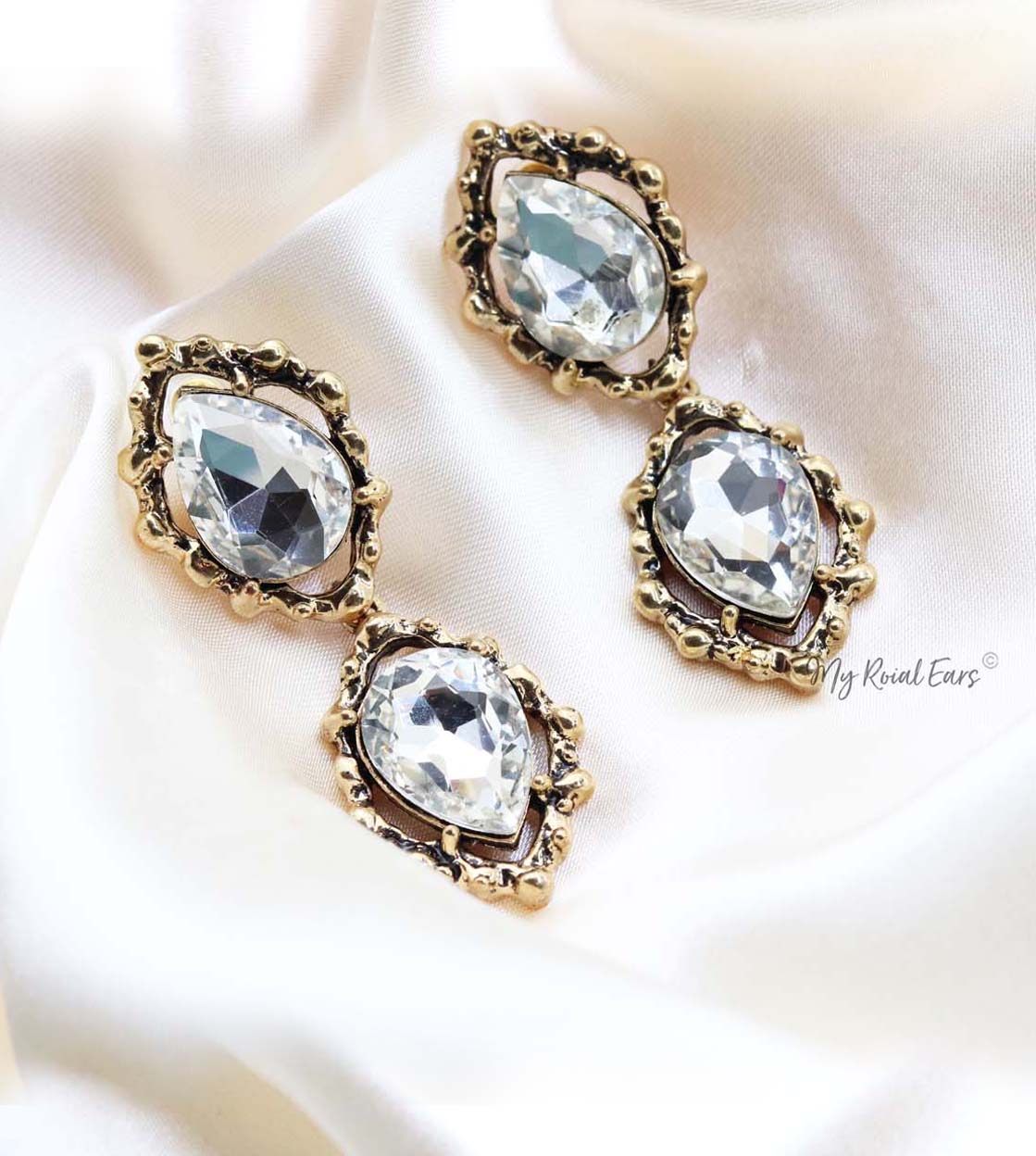 Q.KATE-exquisite antique gold plated crystal earrings - My Roial Ears LTD