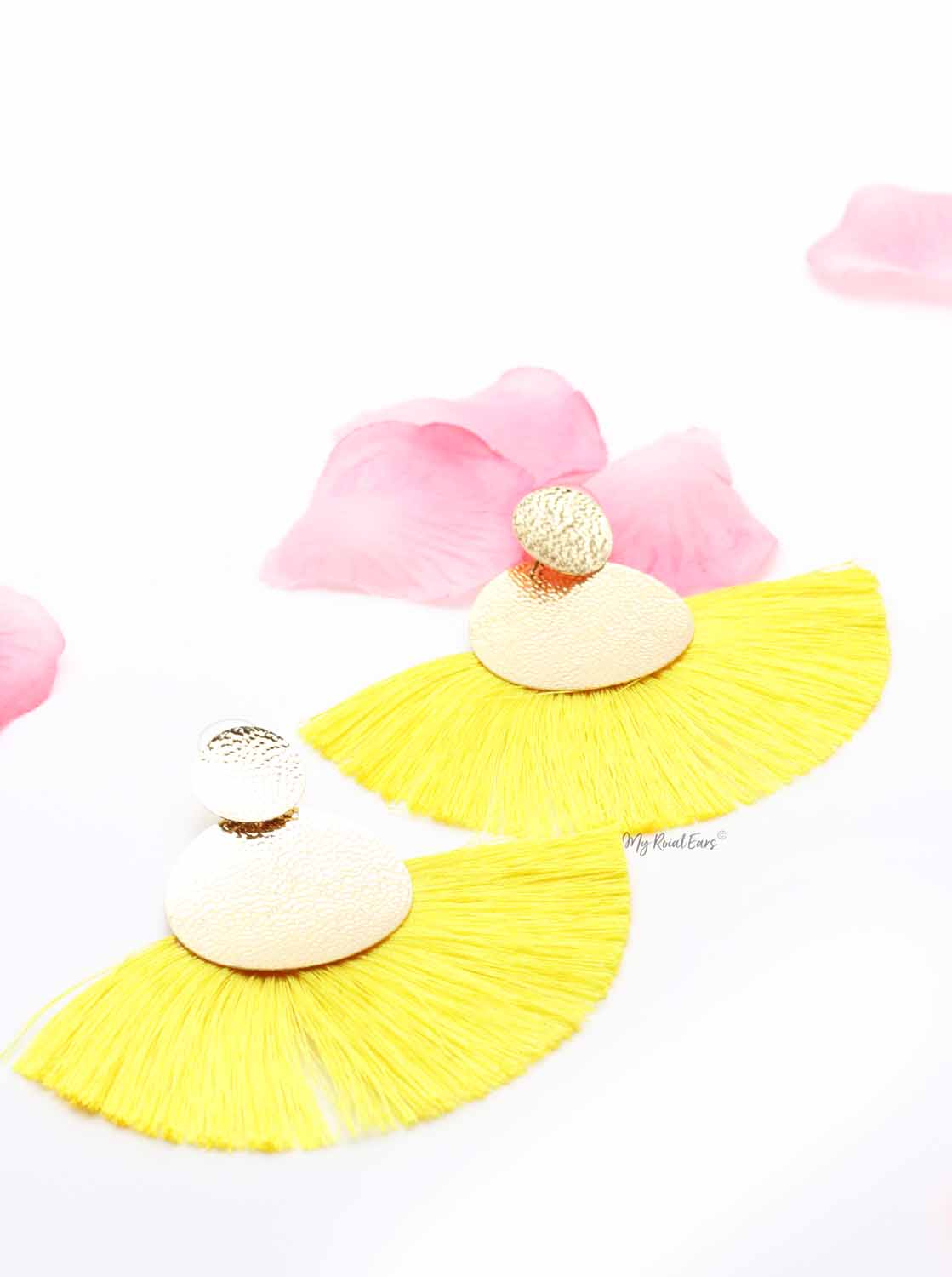 Annual Delphinium- gold and yellow tassel earrings - My Roial Ears LTD
