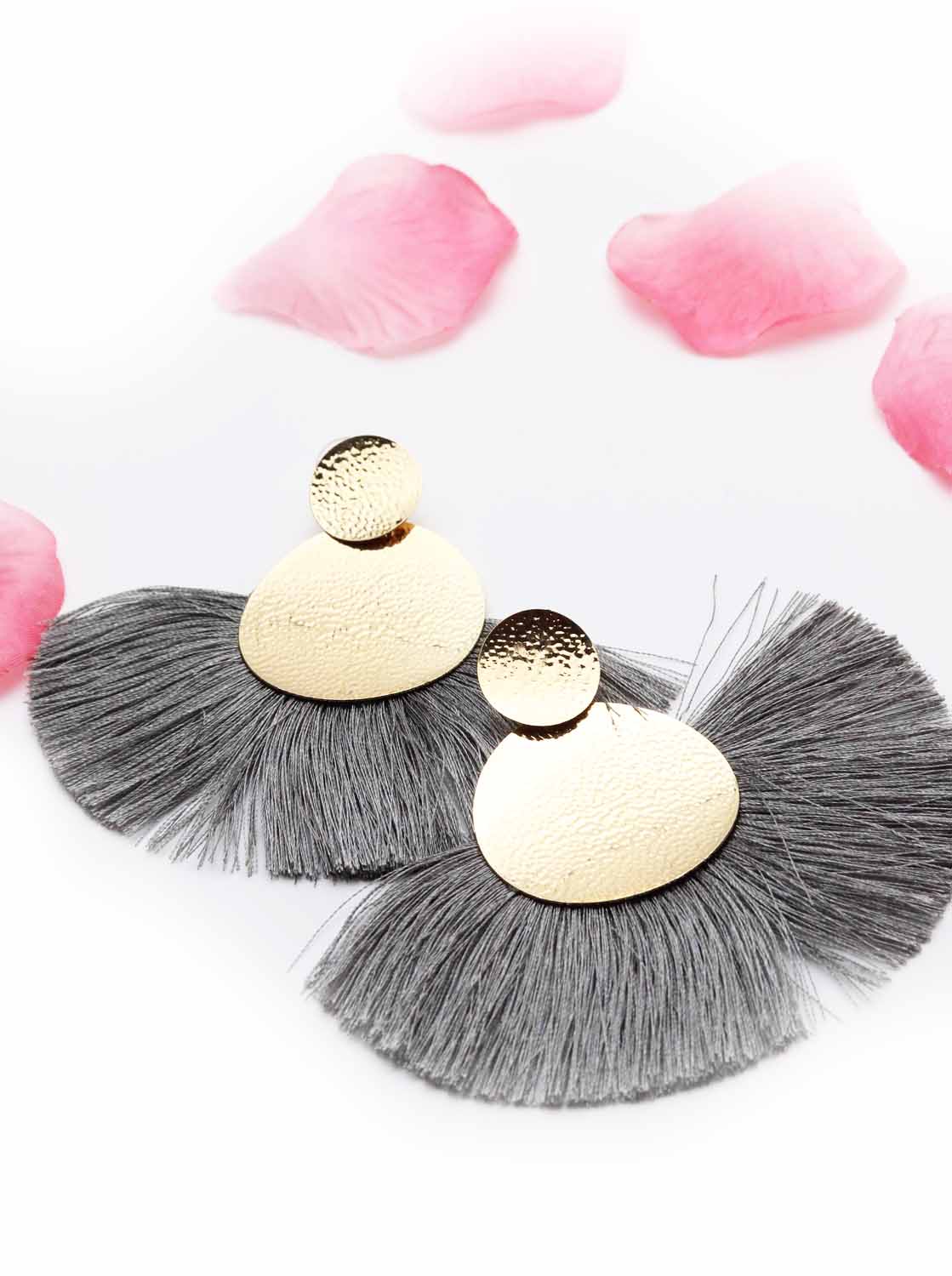 Annual Delphinium- gold and grey tassel earrings - My Roial Ears LTD