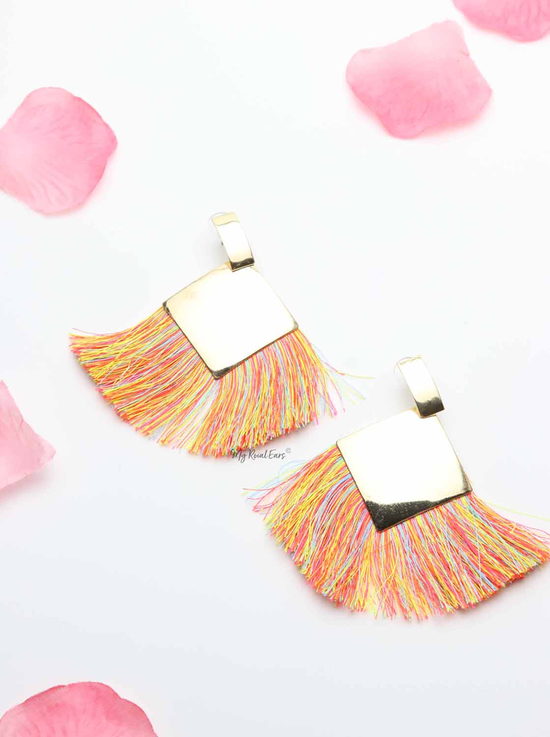 Chrysanthemum- gold multi colour tassel earrings - My Roial Ears LTD