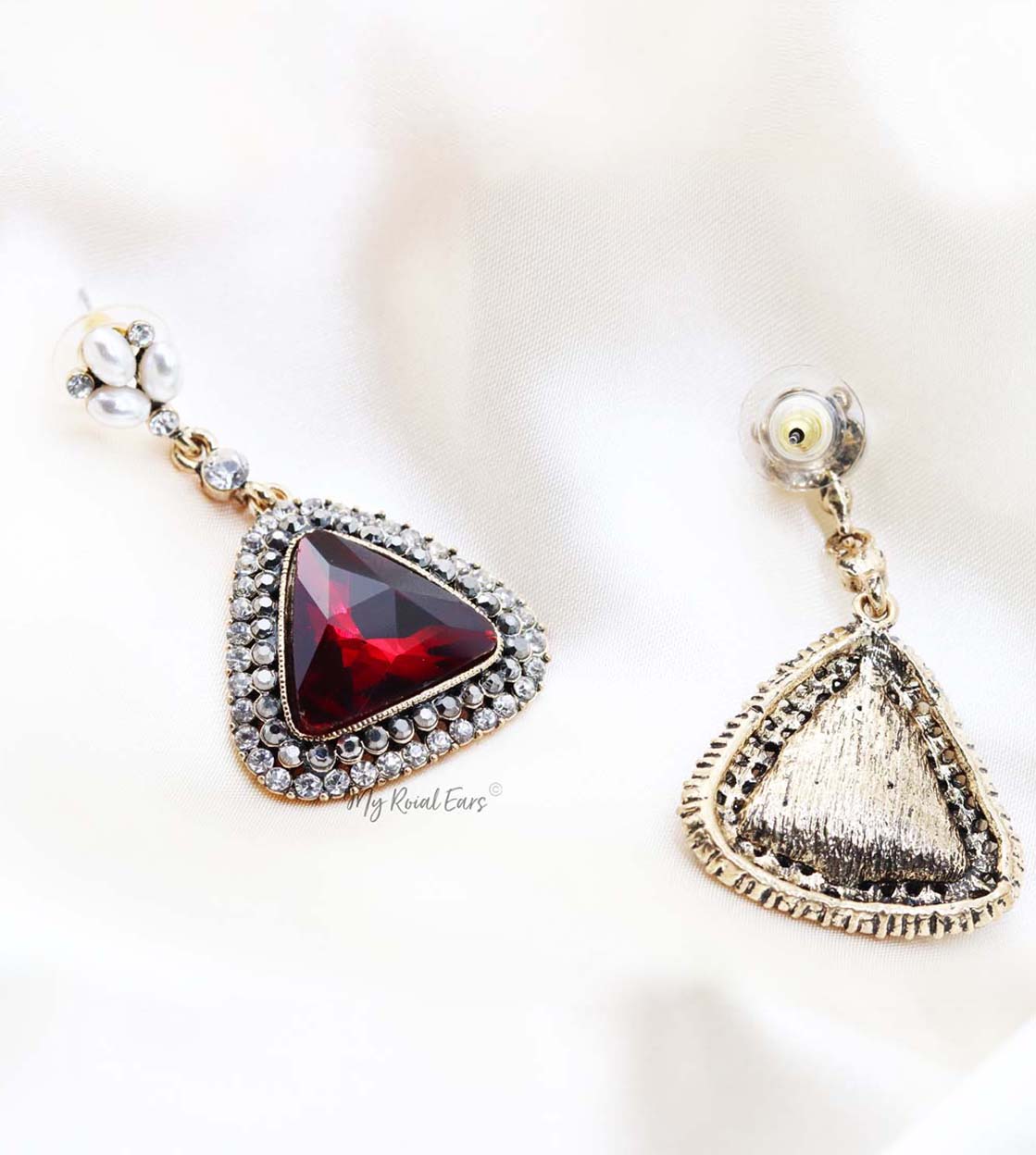 Q.LOUISE-sophisticated triangular dangle drop bridal earrings - My Roial Ears LTD