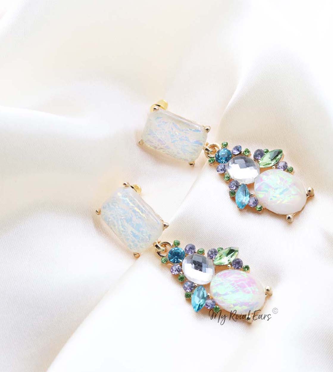 Q WANDA-imperial multi colored crystal pebble bridal earrings - My Roial Ears LTD