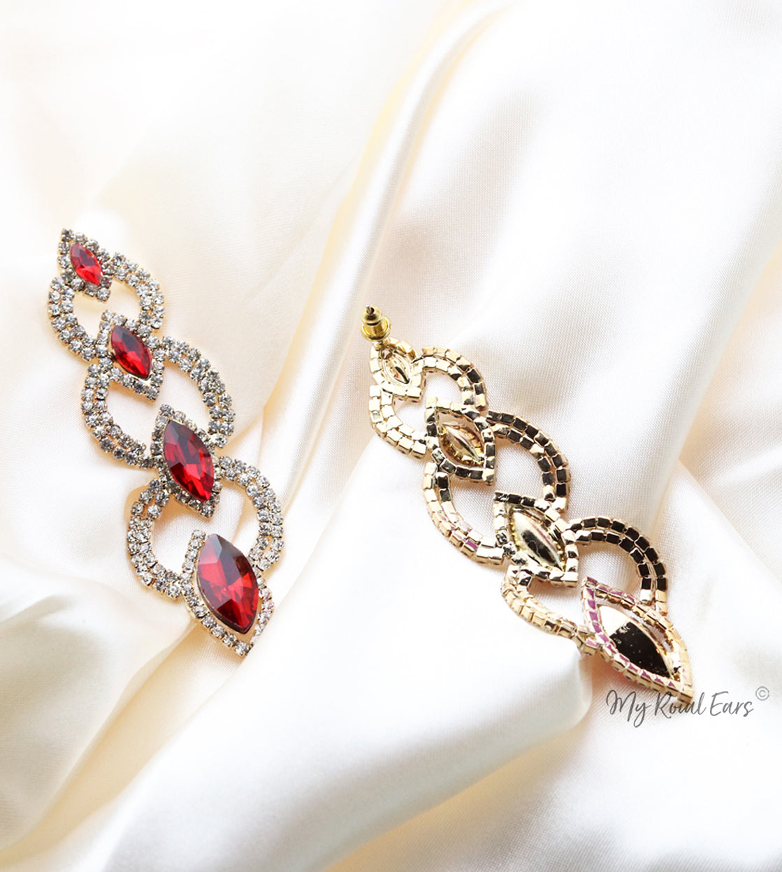 Q.Savannah-long crystal statement drop earrings - My Roial Ears LTD