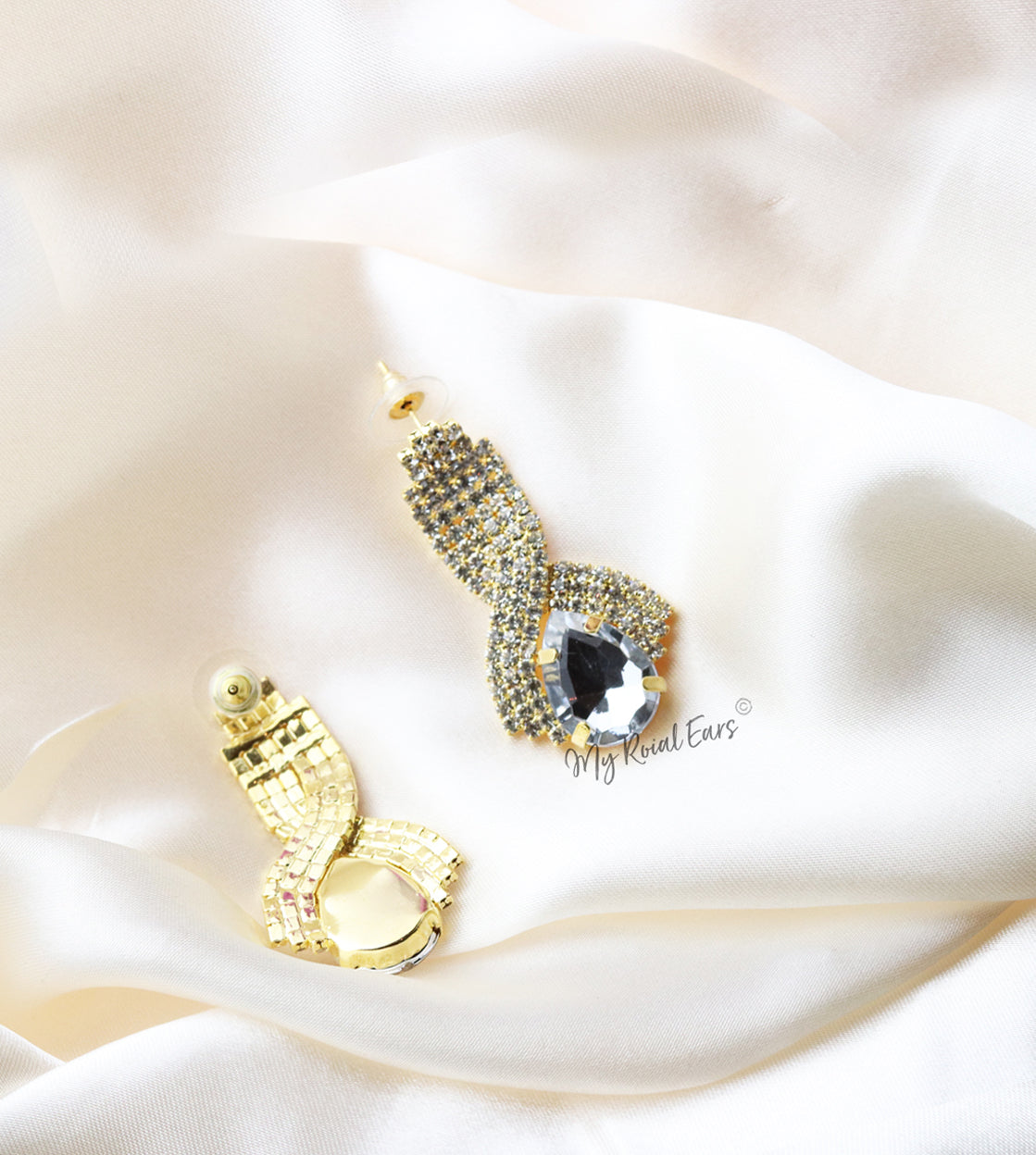 Q.Mia-luxurious gold-plated crystal stone drop bridal earrings - My Roial Ears LTD