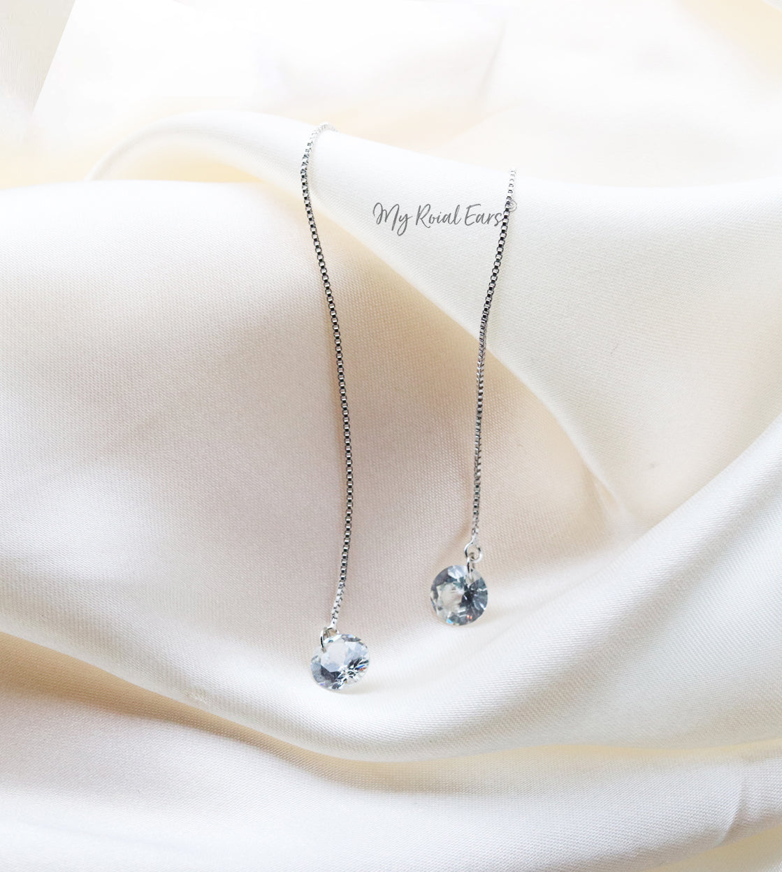 Q.Makeda- lightweight sterling silver chain drop bridal earrings - My Roial Ears LTD