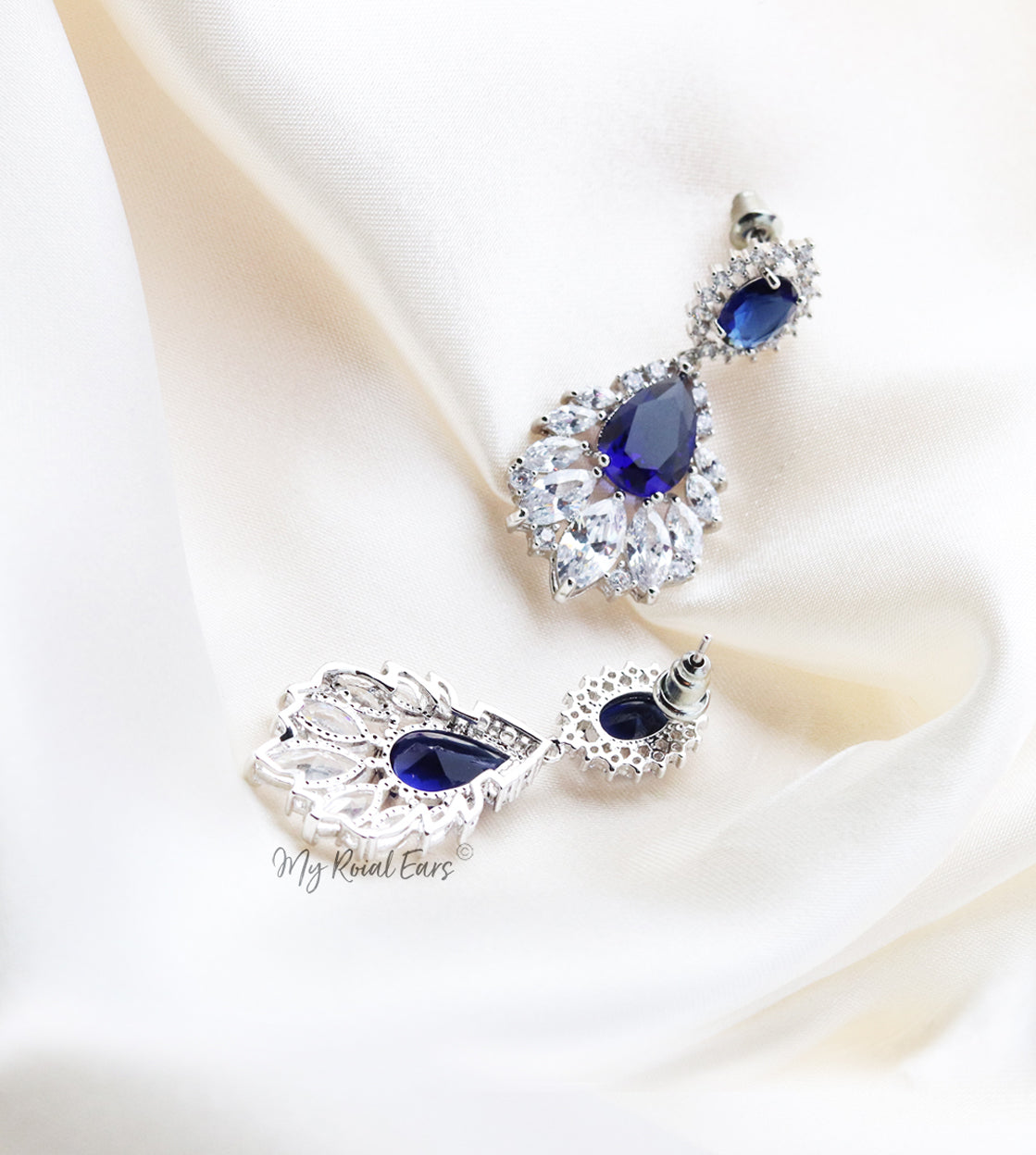 Q.Jane-luxury silver plated bridal drop earrings - My Roial Ears LTD