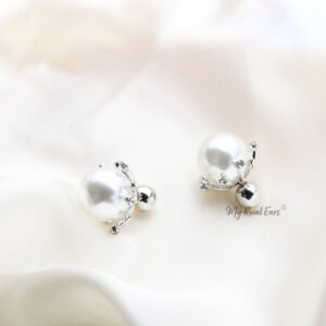Q Pipa Silver-exquisite rhinestone ball pearl bridal earrings - My Roial Ears LTD