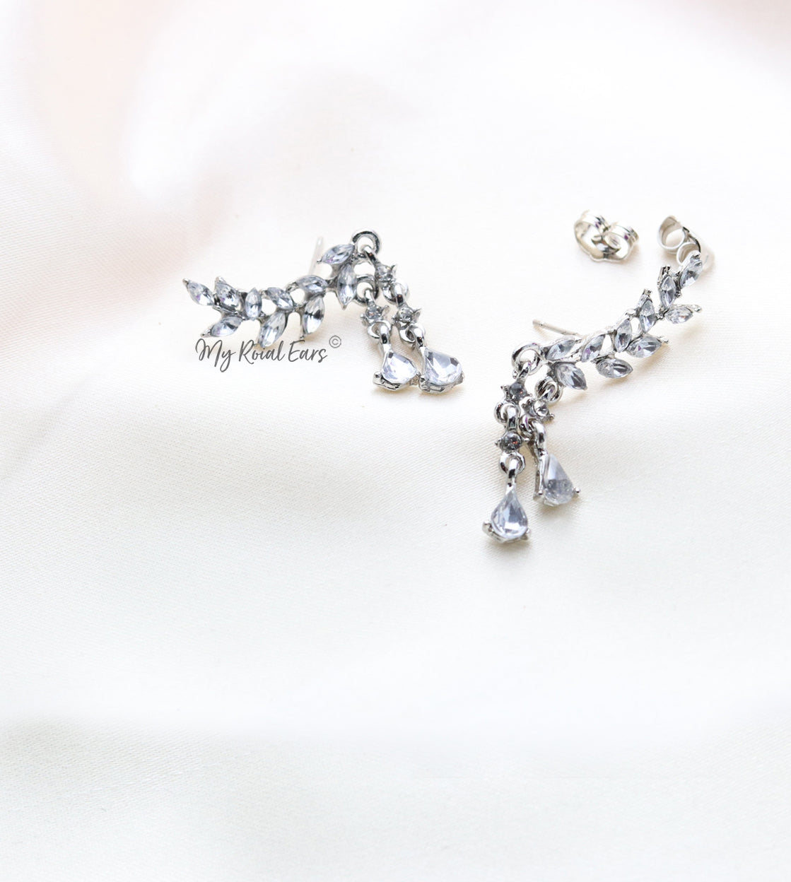 Q.Charlotte-stylish bridal crystal leaves stud statement earrings - My Roial Ears LTD