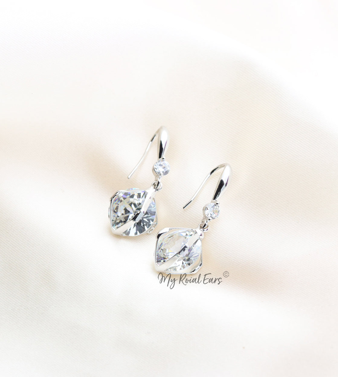 Q Georgiana Silver-plated crystal small ball drop bridal earrings - My Roial Ears LTD