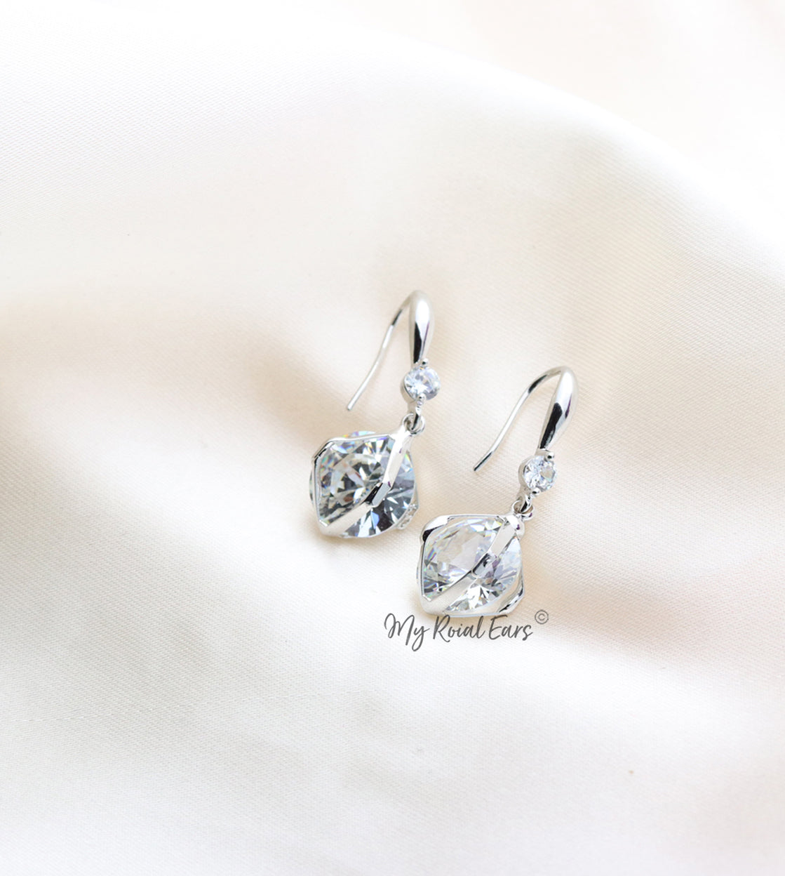 Q Georgiana Silver-plated crystal small ball drop bridal earrings - My Roial Ears LTD
