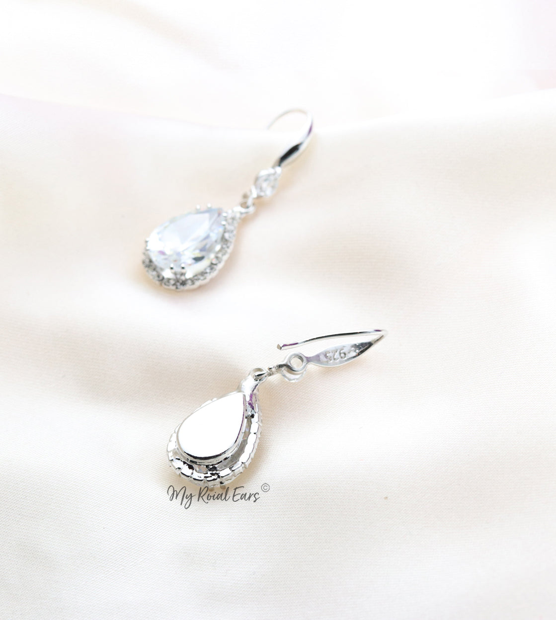Q.Maud-classy small crystal luxury bridal drop earrings - My Roial Ears LTD