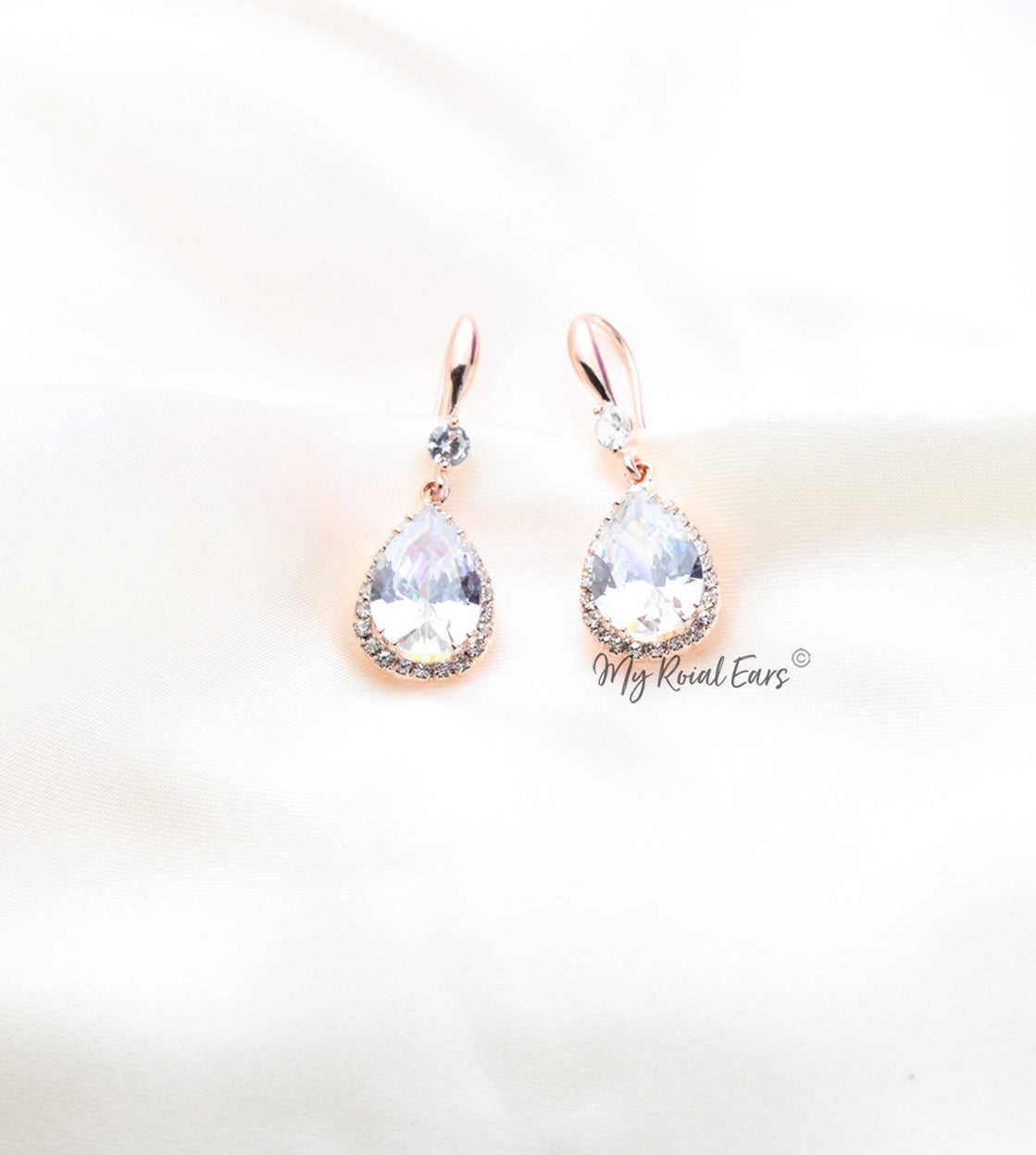 Q.Maud-classy small crystal luxury bridal drop earrings - My Roial Ears LTD