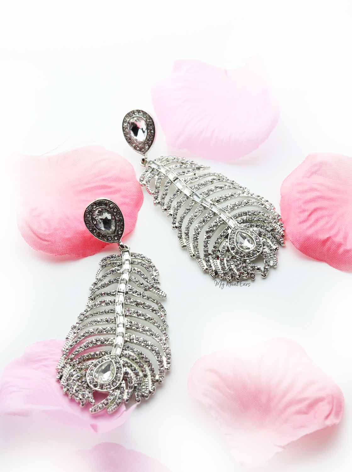 Peony- silver metal feather earrings - My Roial Ears LTD