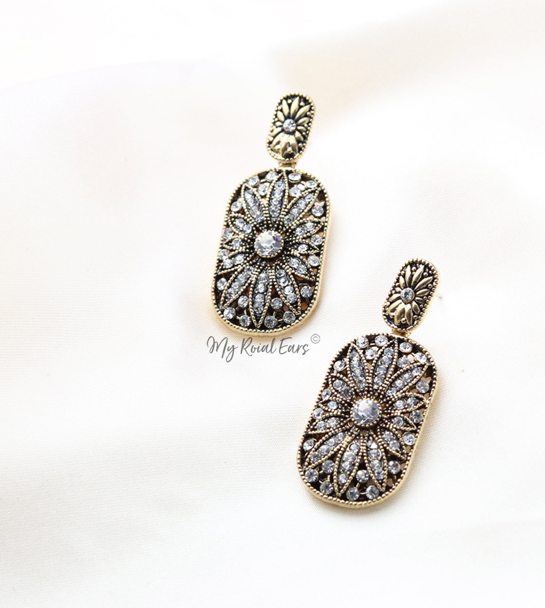 Q.Noor Silver-vintage antique gold dangle drop bridal earring - My Roial Ears LTD