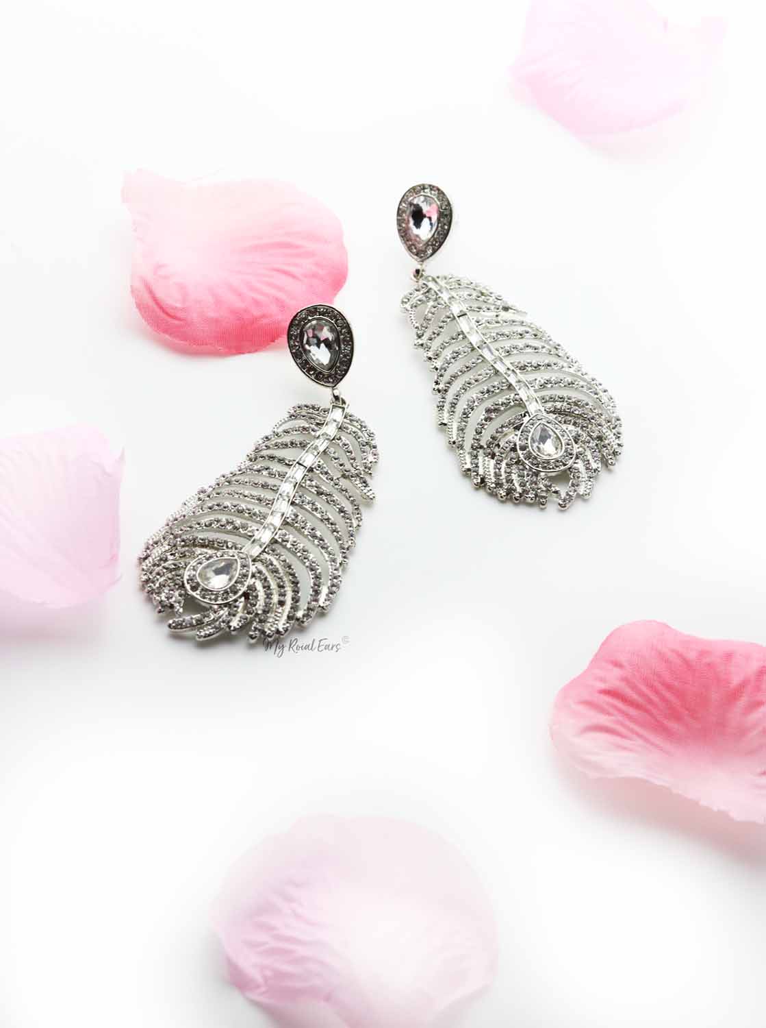 Peony- silver metal feather earrings - My Roial Ears LTD