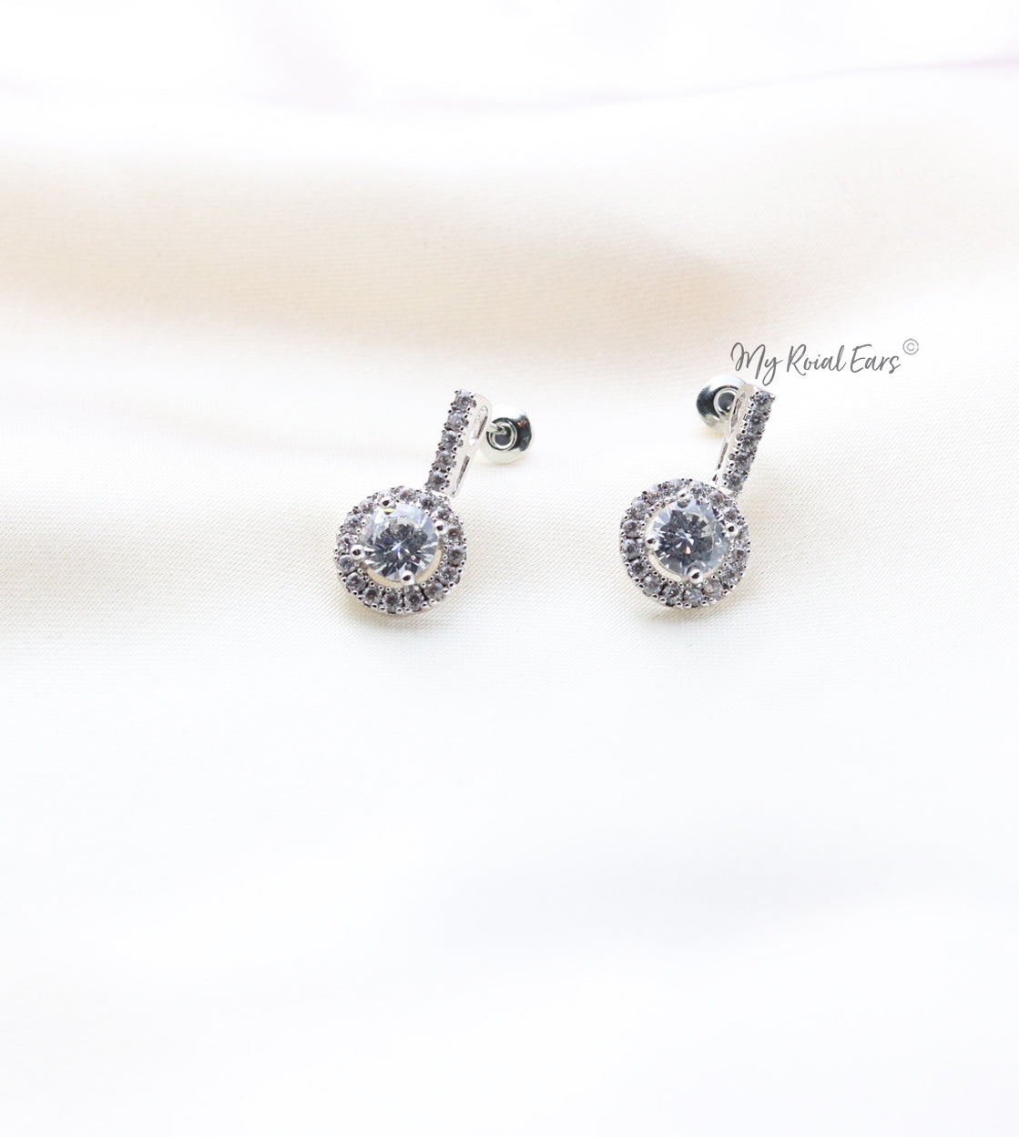 Q.Alexandra-round silver plated, aaa cubic zirconia stud drop bridal earrings - My Roial Ears LTD