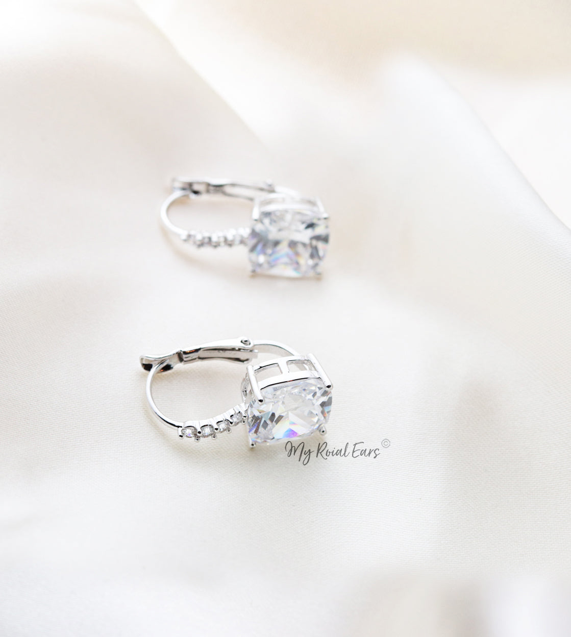 Q.Nala- sterling silver crystal square bridal drop earrings - My Roial Ears LTD