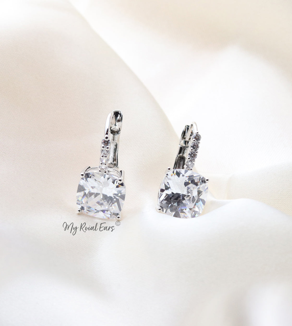 Q.Nala- sterling silver crystal square bridal drop earrings - My Roial Ears LTD
