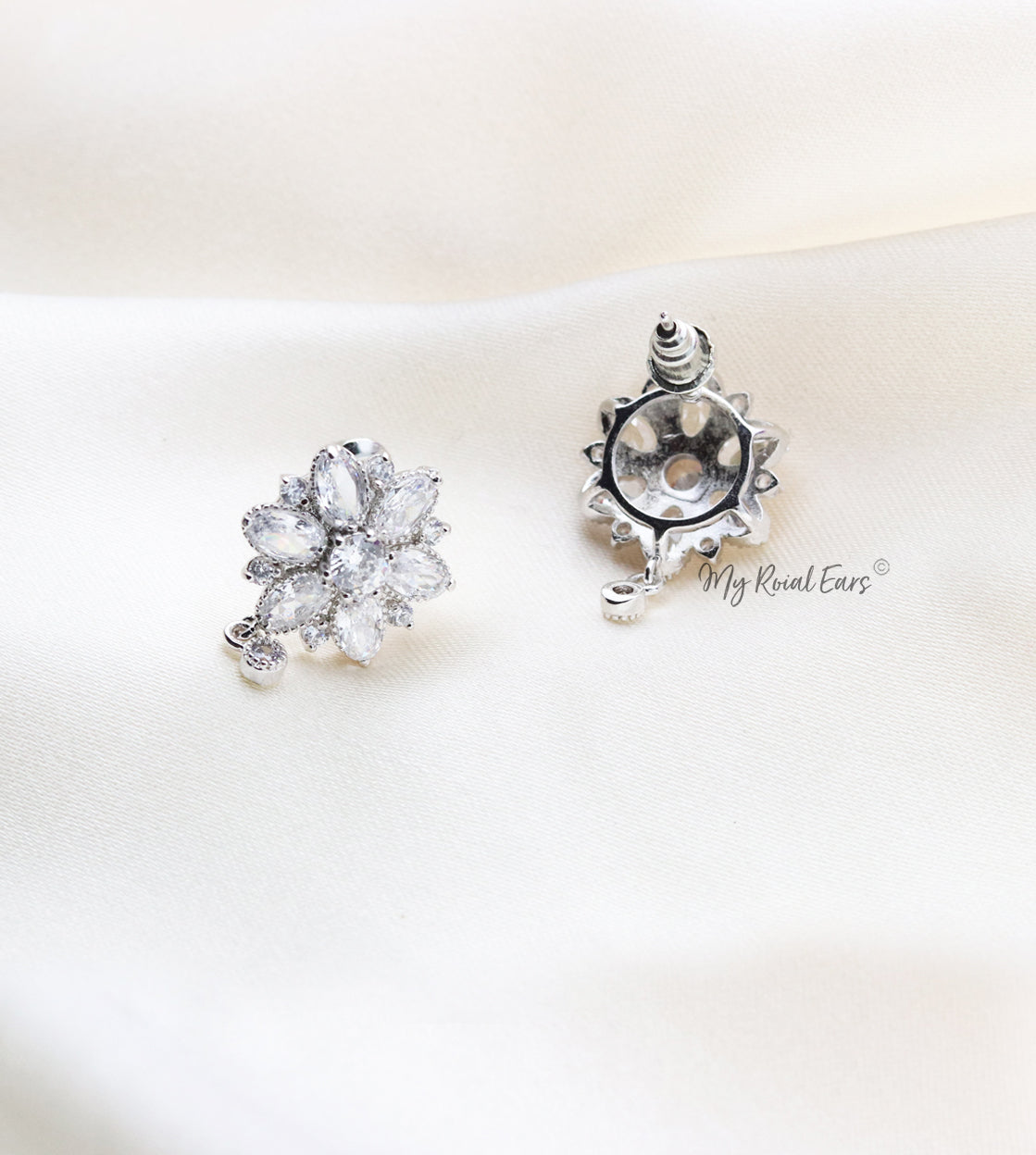 Q.Bella-high quality cubic zirconia stone flower bridal stud earrings - My Roial Ears LTD