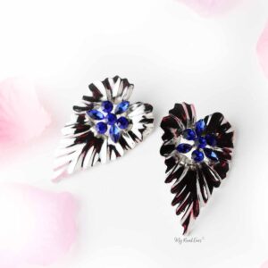 Bougainvillea Silver-  heart shaped leaf statement Stud Earrings - My Roial Ears LTD