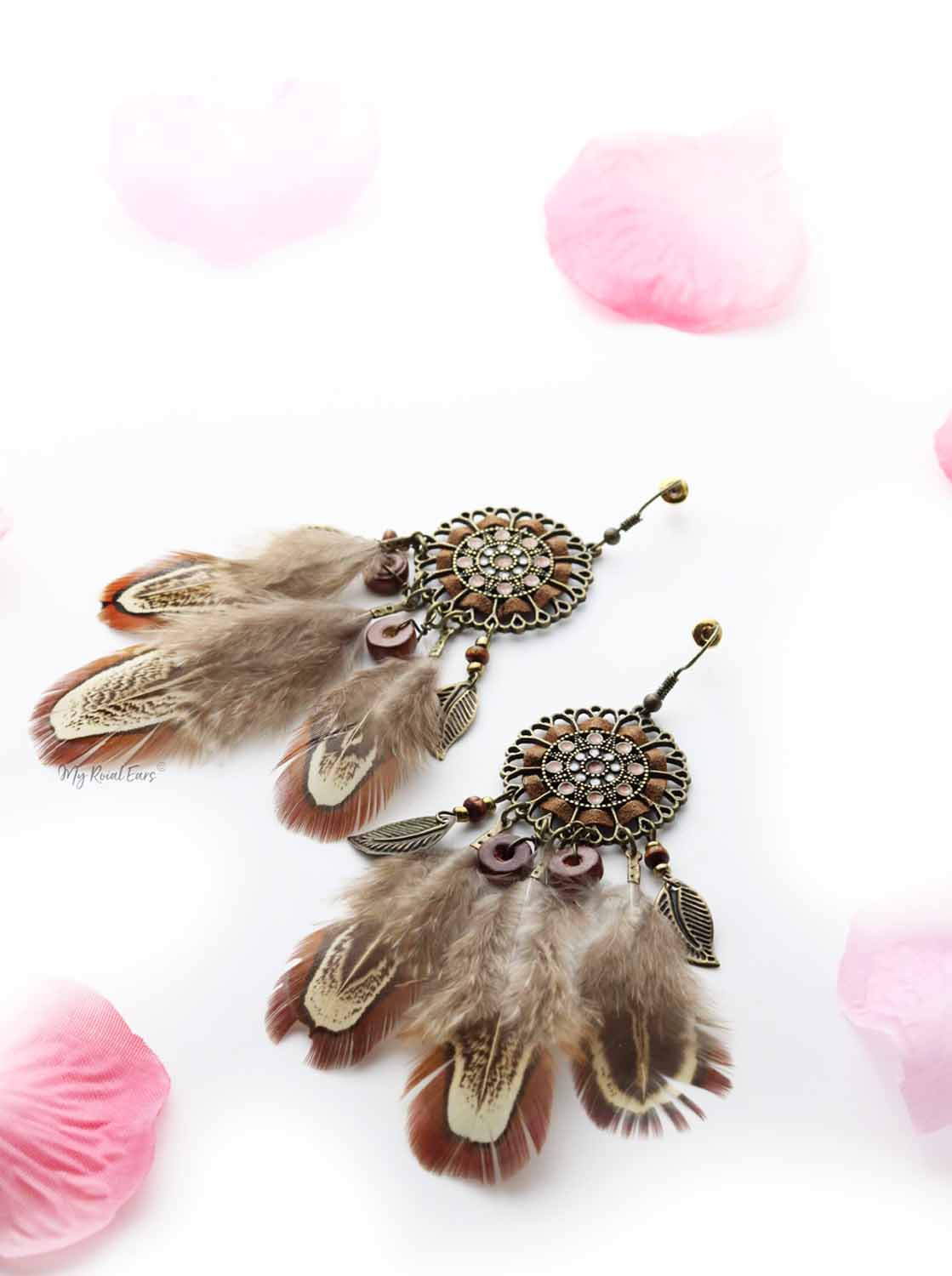 Lily-Ann- western native feather drop earrings - My Roial Ears LTD