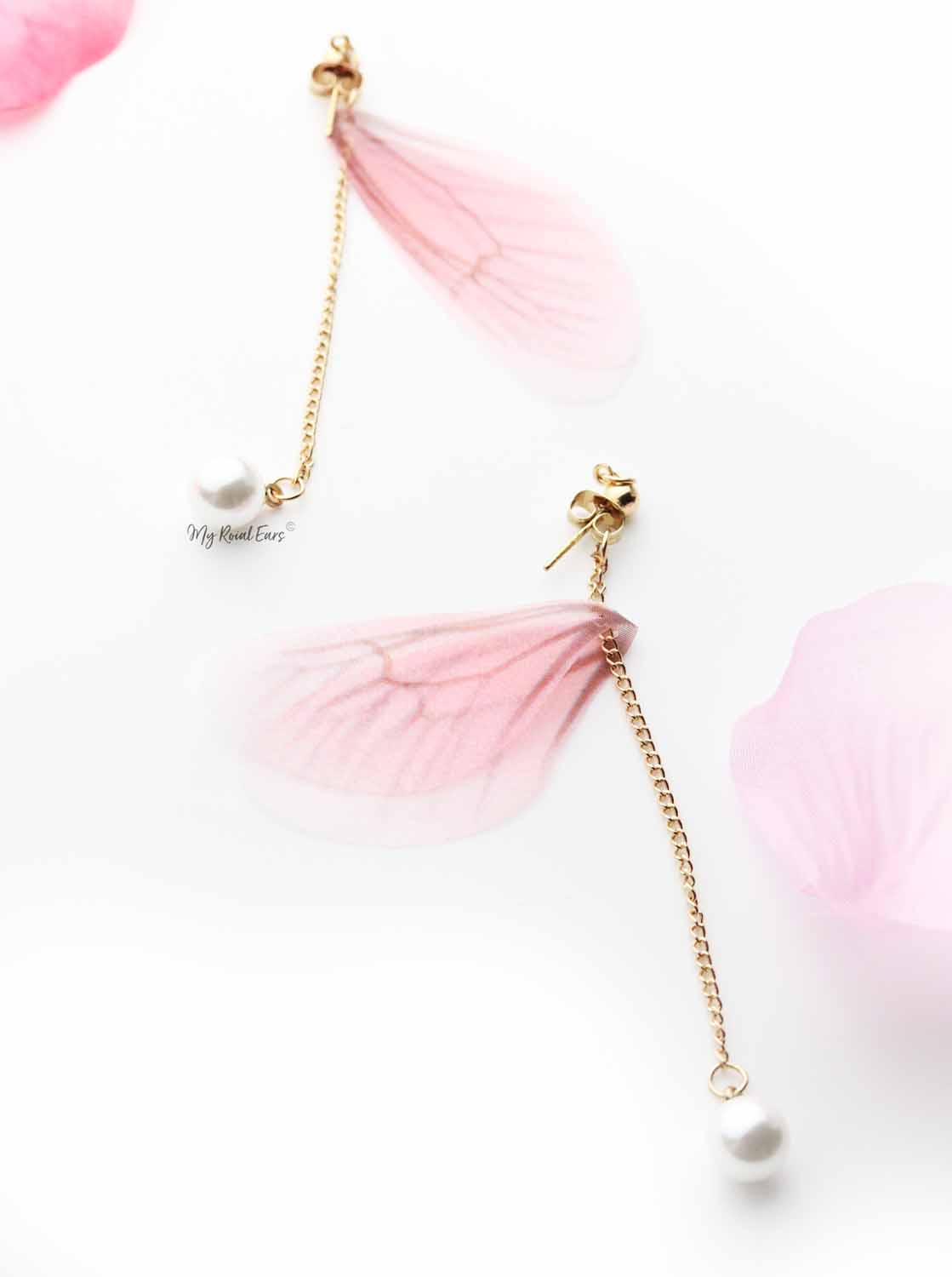 Torch Ginger- pearl wings drop earrings - My Roial Ears LTD