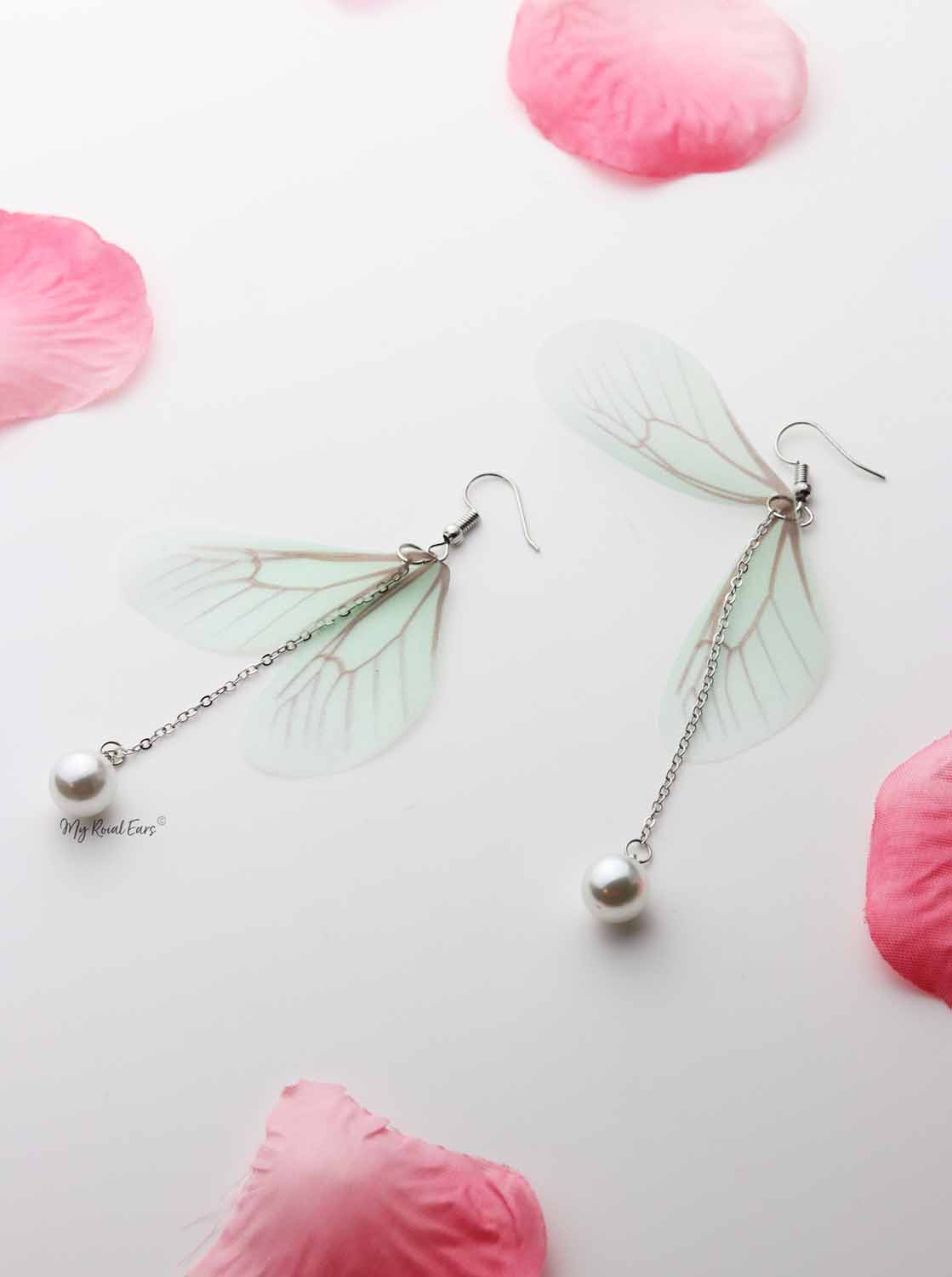 Torch Ginger- pearl wings drop earrings - My Roial Ears LTD