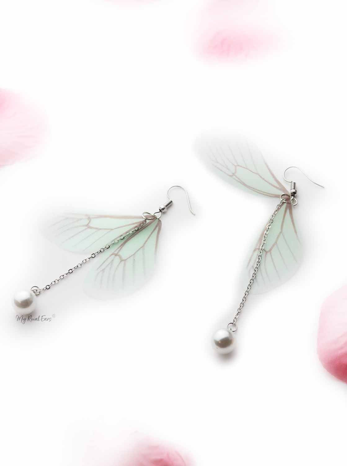 Torch Ginger- pearl wings drop earrings - My Roial Ears LTD