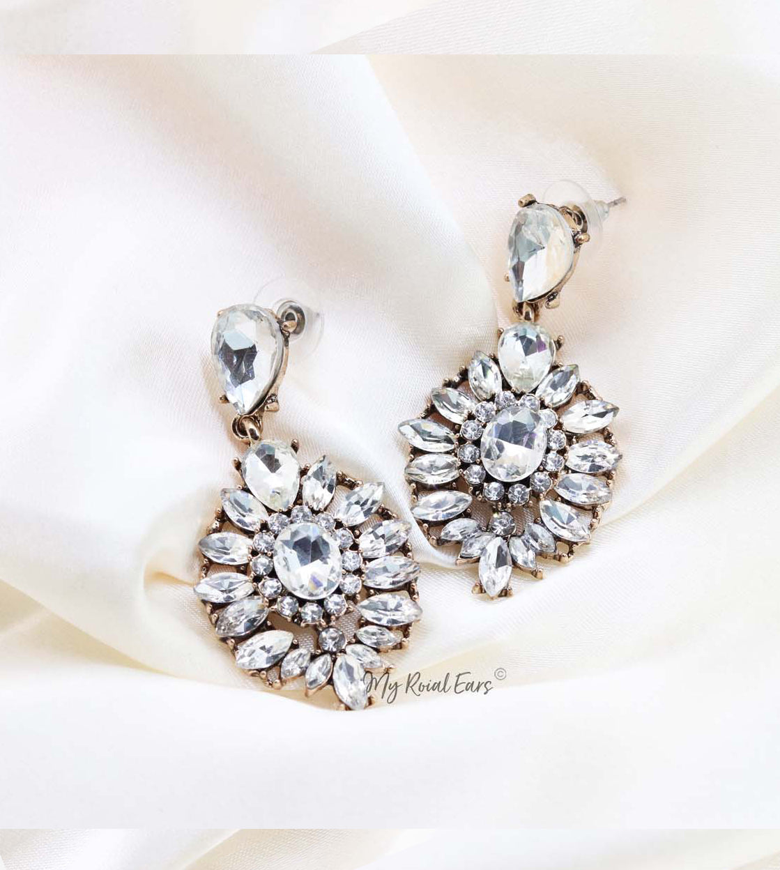 Q HELENA- glass water drop gold bridal earrings - My Roial Ears LTD