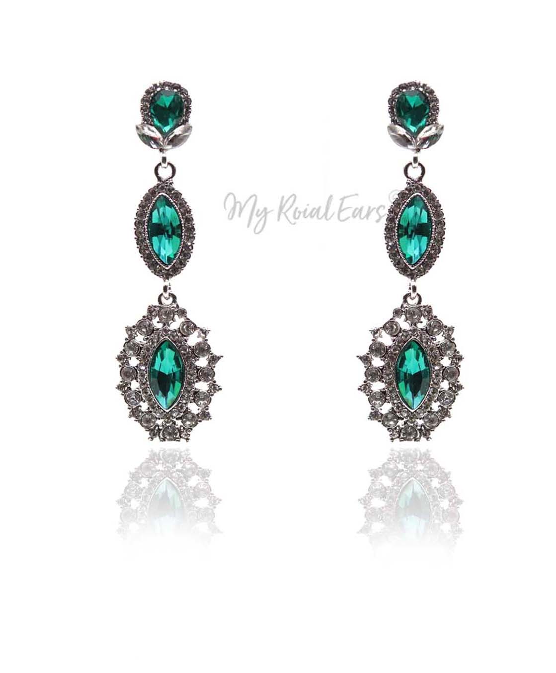 Q.ISABELLA- green crystal glass royal bridal drop earrings - My Roial Ears LTD