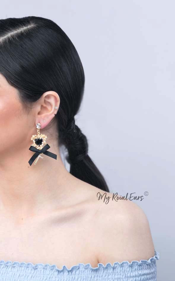 Forget Me Not- Gold Baroque love Angle Bow Earring. - My Roial Ears LTD