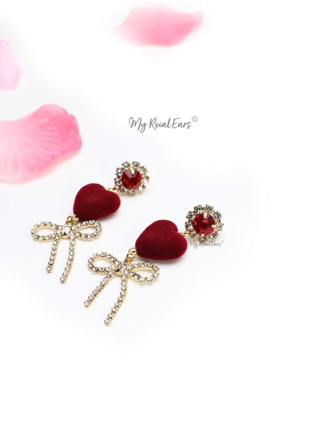 Lady’s Slipper- velvet heart shape crystal drop earrings - Image 3