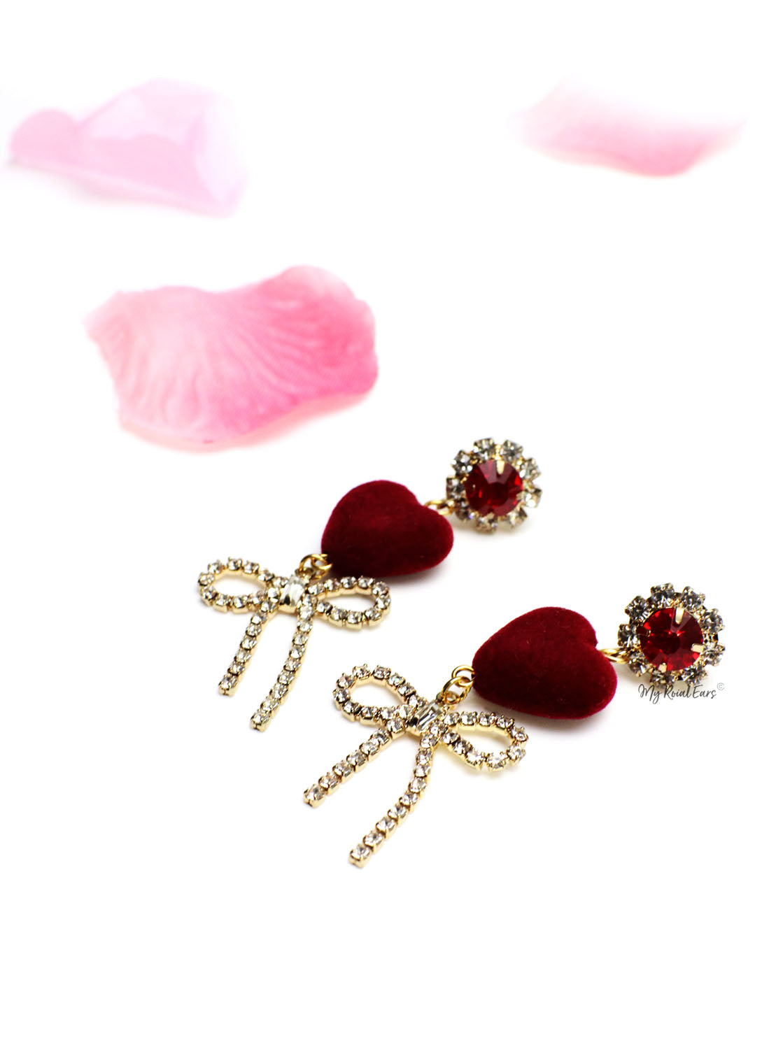 Lady’s Slipper- velvet heart shape crystal drop earrings - Image 4