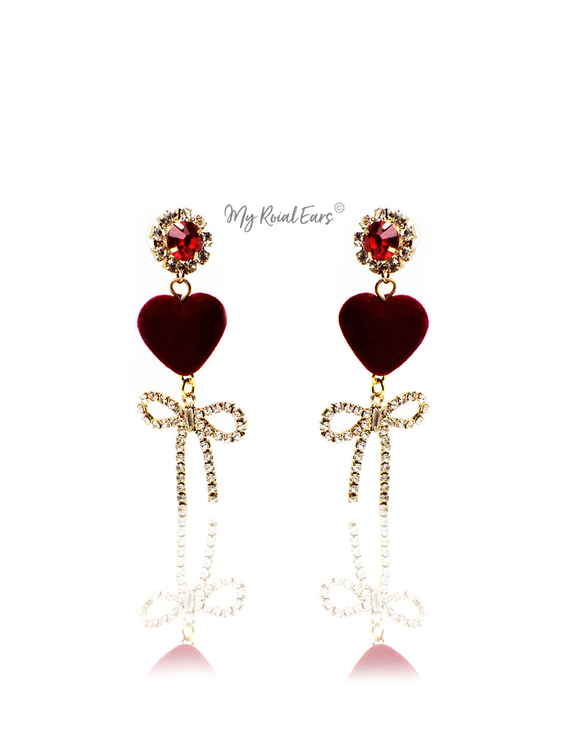 Lady’s Slipper- velvet heart shape crystal drop earrings