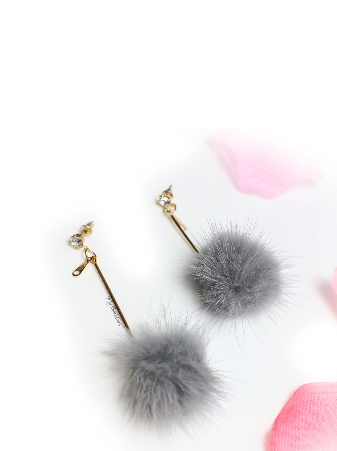 Tulip Grey-fur ball fashion drop earrings