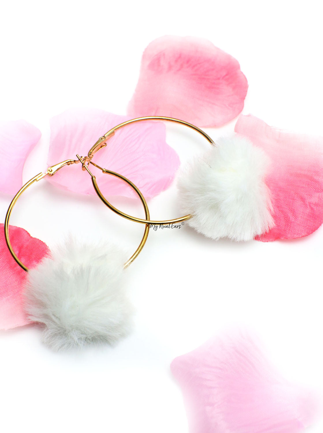 Violets White- Fun Fur Hoop Earrings