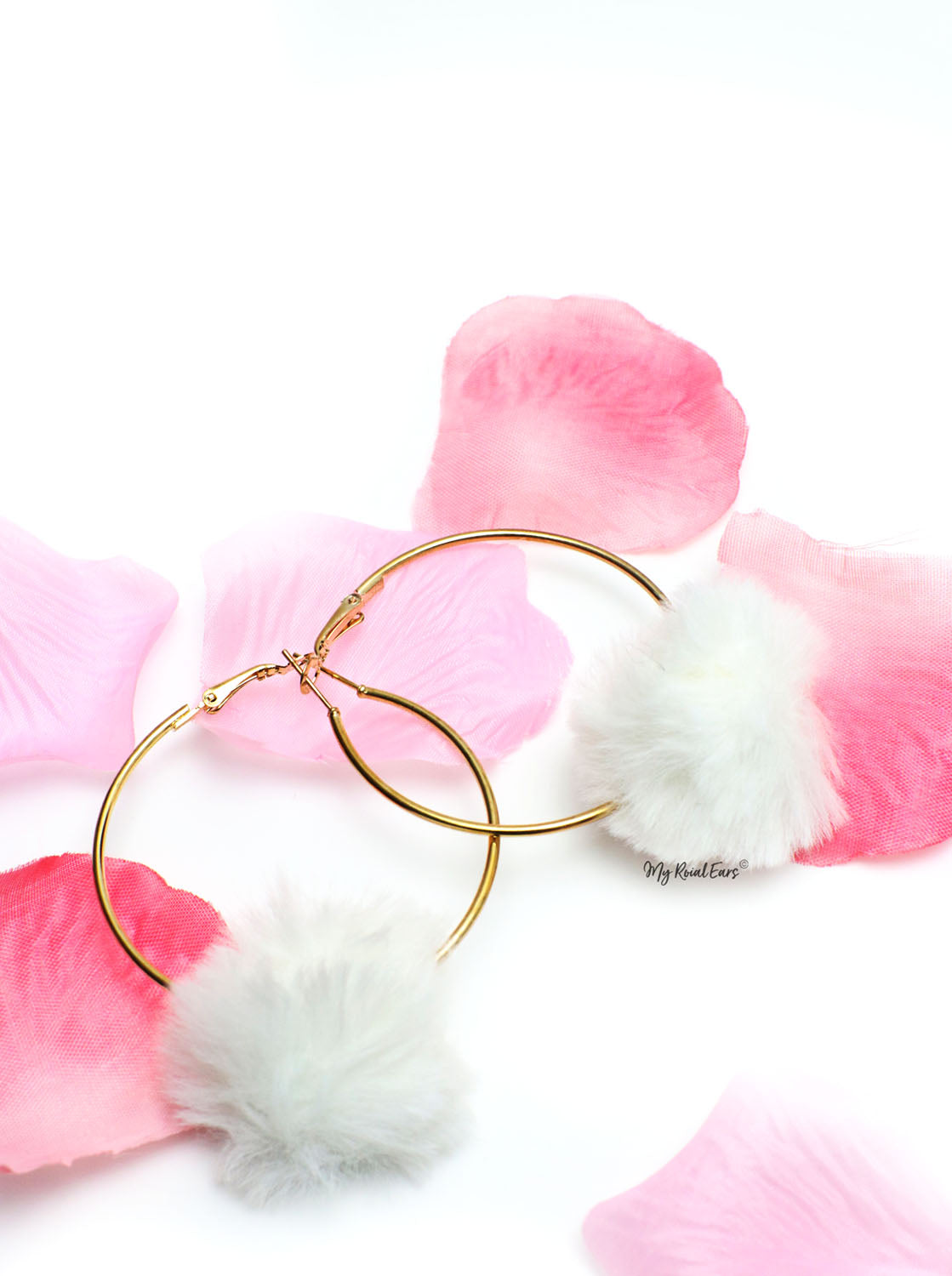 Violets White- Fun Fur Hoop Earrings - Image 2