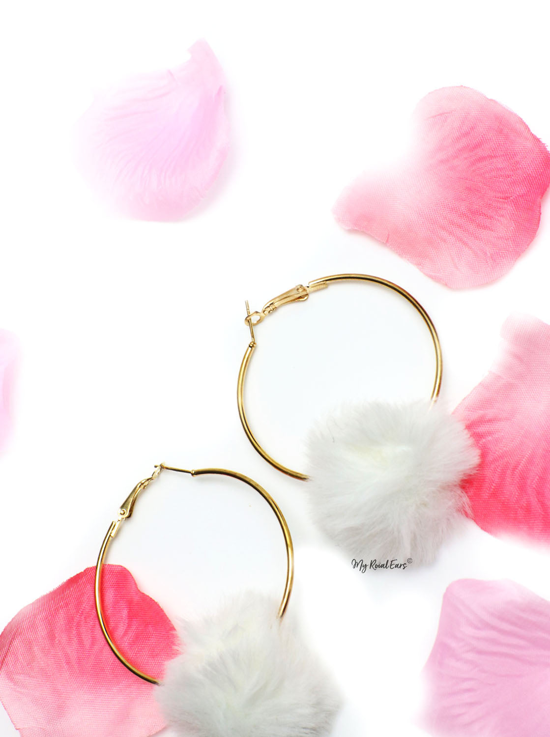 Violets White- Fun Fur Hoop Earrings - Image 3