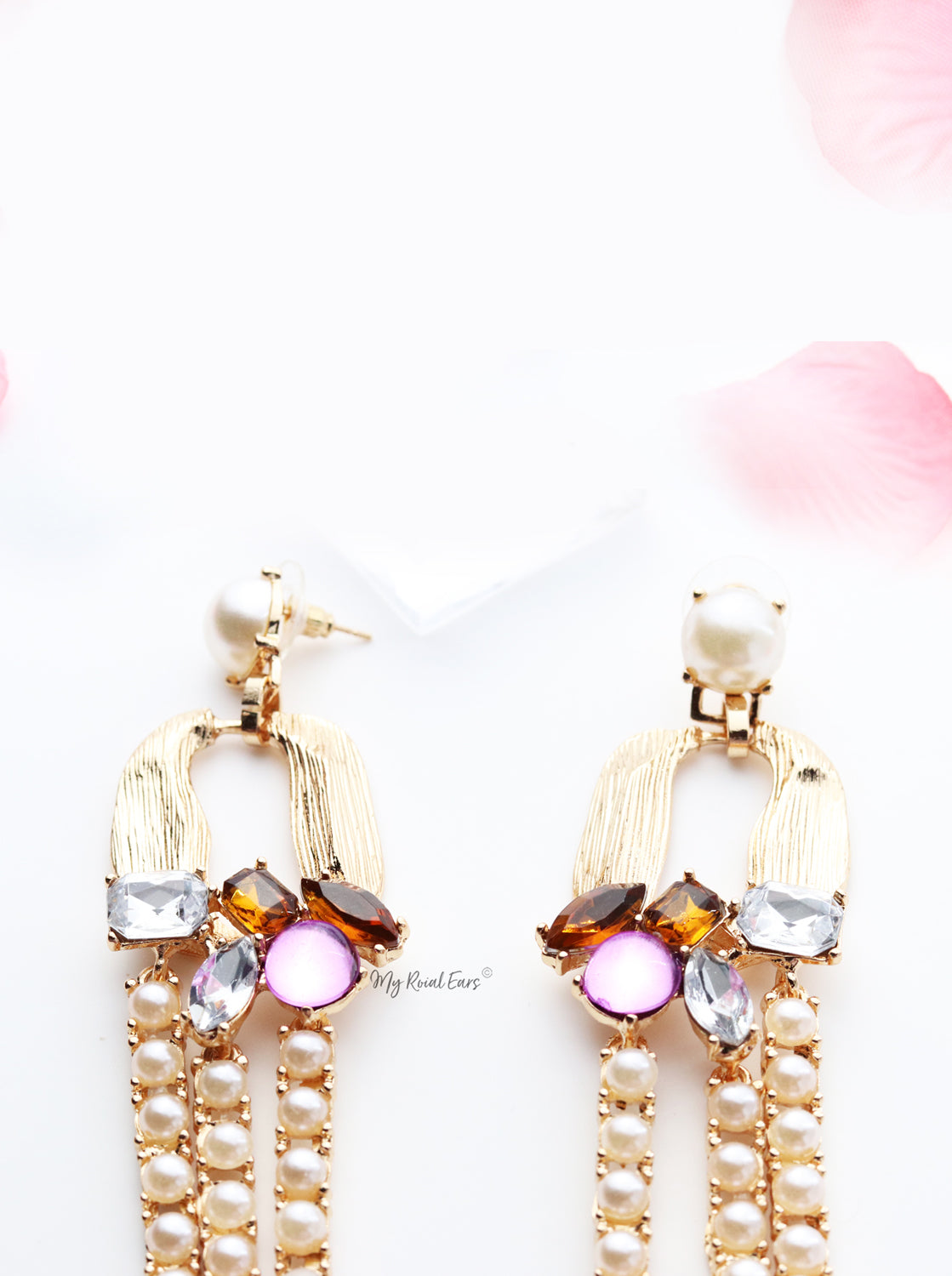 Daffodil-golden embellished pearl, crystal earrings - My Roial Ears LTD
