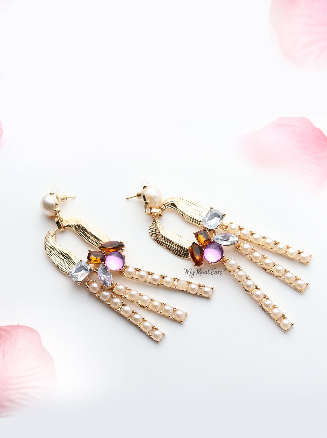 Daffodil-golden embellished pearl, crystal earrings - My Roial Ears LTD