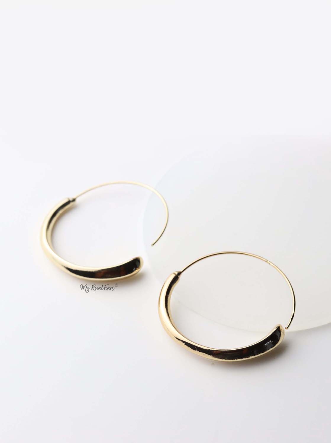 Adrasteia - gold plated thin geometric circle earrings - My Roial Ears LTD